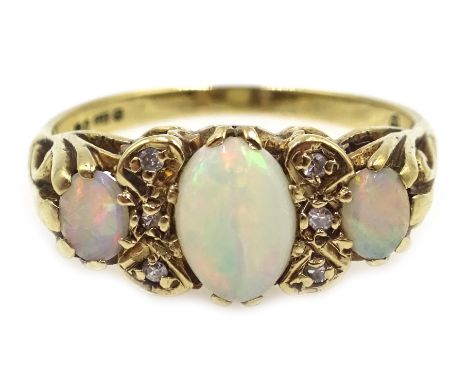 9ct gold opal and diamond ring, hallmarked Condition Report & Further Details Approx 2.3gm, size L-MClick here for further im