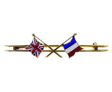 9ct gold enamel Britain and France allied flag brooch, by John Millward Banks, Chester 1914 Condition Report &amp; Further De