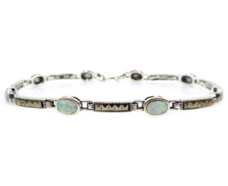 Silver opal and marcasite bracelet, stamped 925 Condition Report & Further Details Click here for further images, condition, 