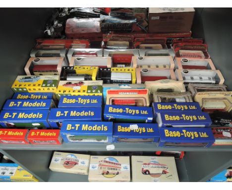 A shelf of modern diecasts including Vanguards, Base-Toys, Oxford, Models of Yesteryear etc, approx 40 all boxed