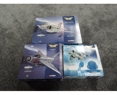 Three Corgi 1:72 scale diecast Aviation Archive Jet Fighter Power models, AA33201 Mcdonnell F-4N Phantom II, 49403 EE Lightni