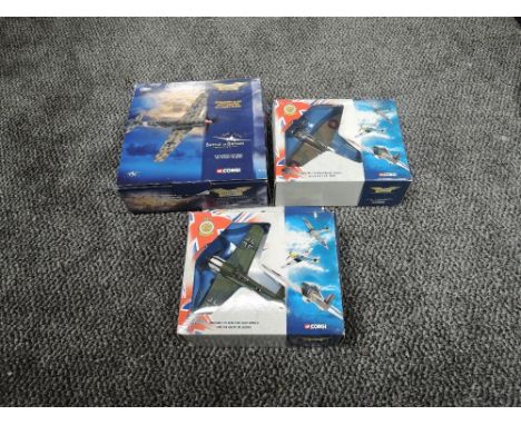 Three Corgi 1:72 scale diecast Aviation Archive Battle of Britain Aeroplanes, 49204 Limited Edition Messerschmitt Bf-109E Des