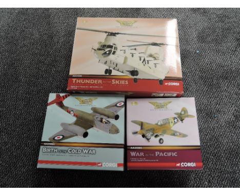 Three Corgi 1:72 scale diecast Aviation Archive models, AA34204 Thunder in the Skies Boeing Vertol Chinook, AA35203 War in th