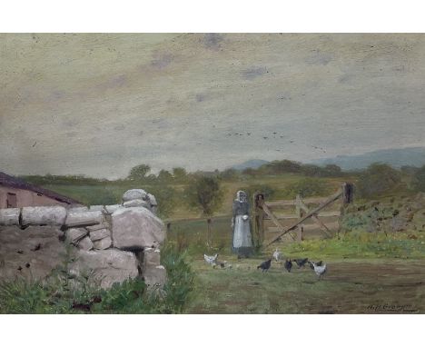 G H Graham (British early 20th century): Girl by Gate, gouache signed 18cm x 27cm