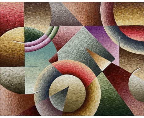 R Masullo (Brazilian São&nbsp;Paulo Contemporary): 'Geometria', oil on canvas signed and titled verso 40cm x 50cm