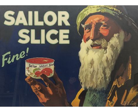 After Septimus Edwin Scott (British 1879-1965): 'Sailor Salmon Slice - Fine!' Tinned Fish held by Fisherman, original vintage