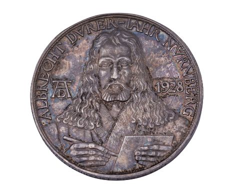 Weimarer Republik - Silbermedaille 1928, Auf den 400.Todestag Albrecht Dürers, von Josef Bernhart (1881-1967), Av: Brustbild 
