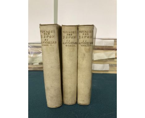 Spon, Jacob. Voyage d'Italie, de Dalmatie, de Grece, et du Levant, 3 volumes, first edition, 32 engraved plates and maps, a f