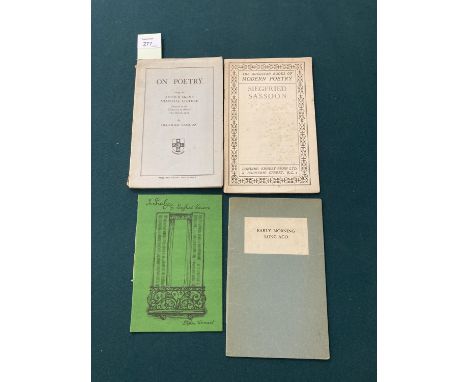 Sassoon, Siegfried. On Poetry, Siegfried Sassoon, Arthur Skemp Memorial Lecturer 1939, inscribed by the author on title "To M