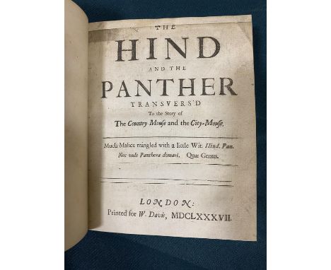 [Prior, Matthew] The Hind and the Panther Transvers'd, first edition, lacking A1, A2-A4 with upper margin repaired, affecting