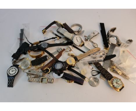 A collection of various watches, straps, spare links top include, Seiko, Timex, Casio etc