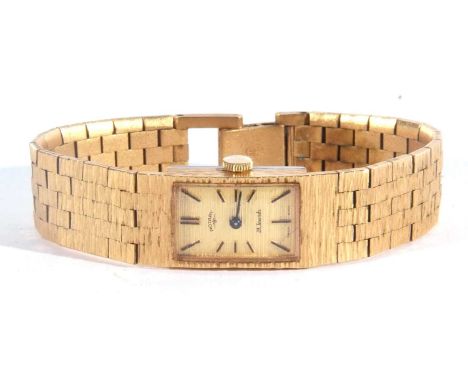 Ladies gold plated rotary wristwatch, 10 microns SP is stamped on the clasp, it has a gold coloured dial with baton hour mark