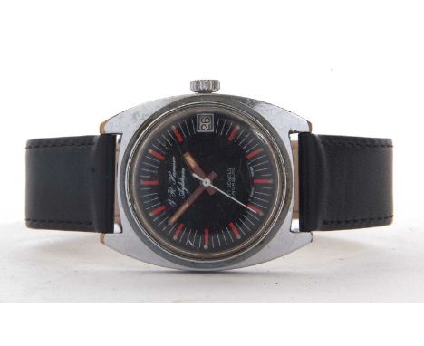 J R Harmer of Aylsham gent's wristwatch, the watch has a black dial with contrasting red and white baton hour markers and a d