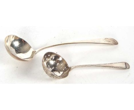 George III silver sauce ladle having a round shaped bowl and engraved with initials, London 1799, makers mark rubbed, 16.5cm 