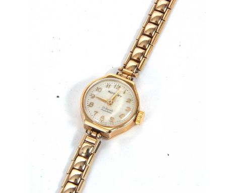 Rotary 9ct gold lady's wristwatch, the watch has a seventeen jewel manually crown wound movement, the watch case and bracelet