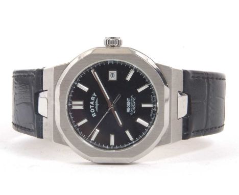 A Rotary Regent gent's stainless steel wristwatch, the watch features and automatic movement with display case back, it has a