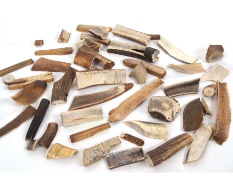Box to include various stag horn knife  blanks (scales) for knife handle making (qty)