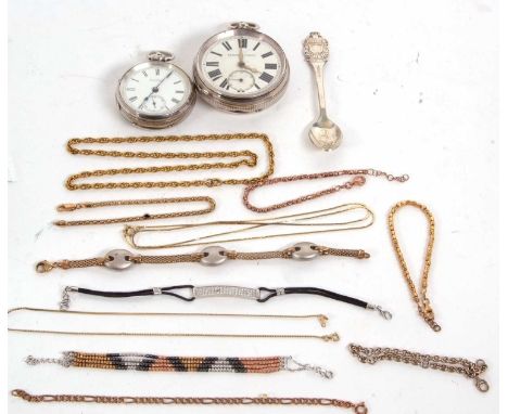 Mixed Lot:  Two silver pocket watches, both of which are hallmarked, a Bouchere Rolex spoon and some costume jewellery, the p