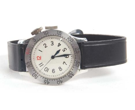 Gent's crown wound wristwatch, the watch has a cream dial with Arabic numeral hour markers, the movement is stamped Jaeger Le