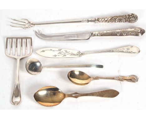 Mixed Lot: A sardine serving spoon, Sheffield 1900, James Dixon &amp; Sons Ltd, a Victorian silver butter knife with bright c