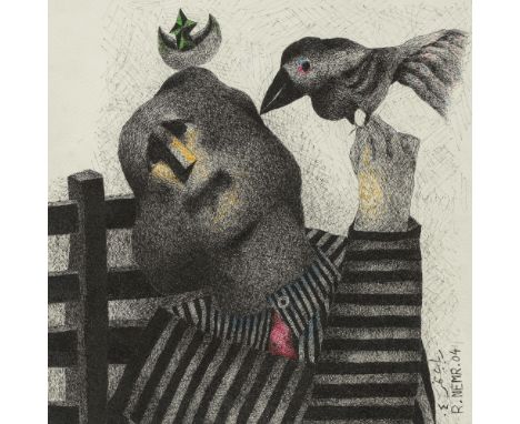 Rabab Nemr (Égypte, née en 1939)Sans titre signé 'R.NEMR', signé en arabe et daté '04' en bas à droiteencre sur papier28 x 28