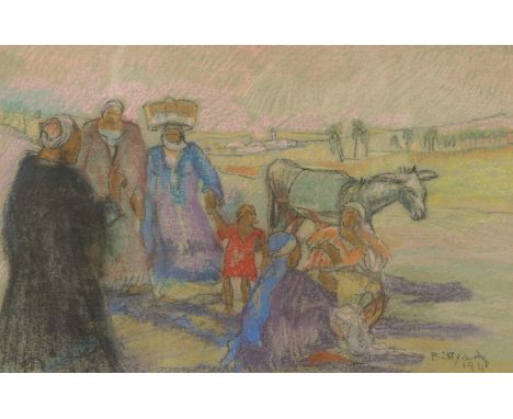 Ragheb Ayad (Égypte, 1892-1982)Scène de village signé 'R.Ayad' et daté '1941' en bas à droitepastel sur papier30 x 46cm (11 1