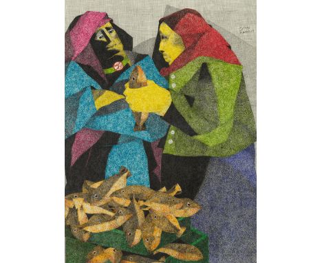 Rabab Nemr (Égypte, née en 1939)Sans titre signé 'R.NEMR', signé en arabe et daté '07' en haut à droiteencre sur papier74 x 5