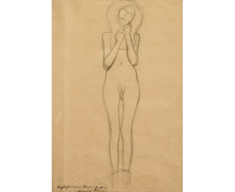 Gustav Klimt (1862-1918), Etude d'une Gorgone pour  La Frise Beethoven ,&nbsp;1902, pierre noire sur papier, annotée, 43,5x30