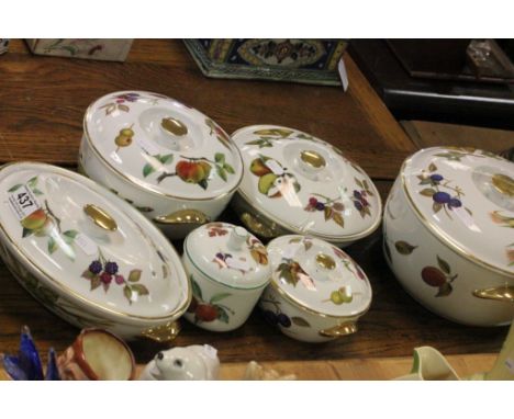 Five Royal Worcester ' Evesham ' Tureens & Covers plus a Preserve Jar & Lid
