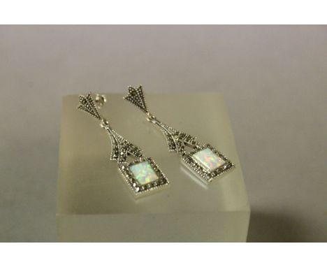 Pair of Silver marcasite and Opal set earrings 