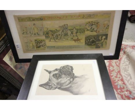 Vincent Brooks humorous vintage cartoon of Widecombe fair and a print portrait of a boxer dog