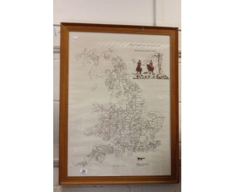 Framed & glazed Fox hunting map of England, Wales & Scotland