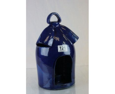 Early 20th century Ewenny Pottery Blue Glazed Lantern inscribed ' Ye Old Parish Lantern ' and marked 1916 to base