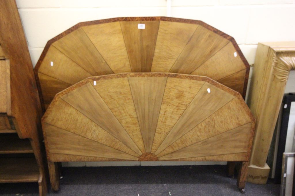 Art Deco Double Bedstead, the Walnut and Oak Headboard and Footboard