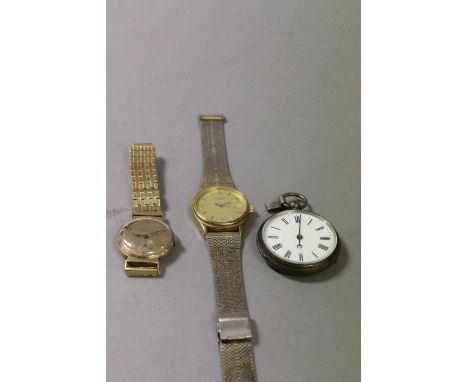 Two vintage wristwatches to include 9ct Gold & Tissot, plus a white metal Pedometer in pocket watch style