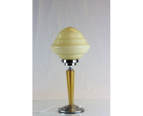 Art Deco style lamp in chrome & bakelite with yellow glass shade