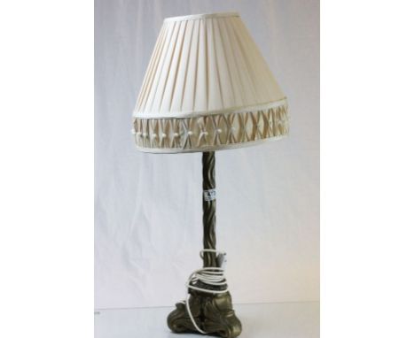 Gilt Brass Table Lamp with Wavy Column and Three Scroll Feet