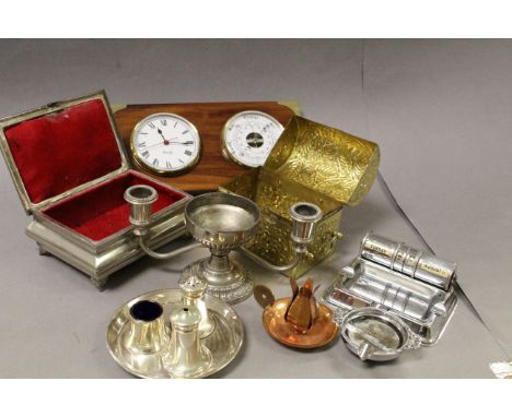 Box of mixed collectables including silver plate, barometer etc