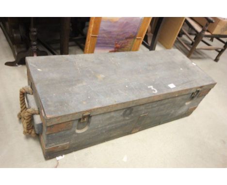 Large Vintage Pine Tool Box with fitted interior and some tools including Wooden Handled Saws