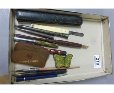 Group of Silver pencils, fountain pens, letter scales etc