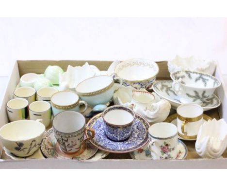 Tray of Mixed 19th century and Later Ceramics including Two 19th century Worcester Cups and Saucers