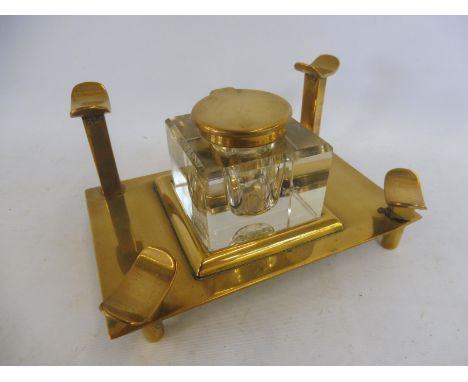 A good quality brass desktop inkwell. 