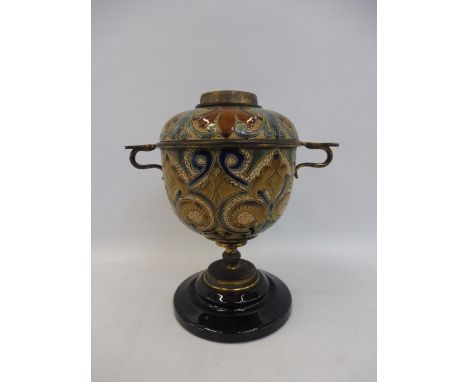 A Doulton Art Nouveau design lamp base, 9" high. 