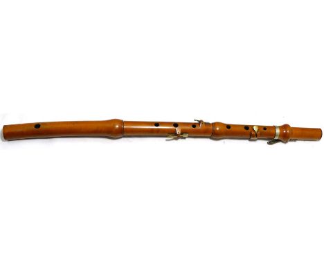 Boxwood Flute. Early 19th century. Four square ended brass keys. No cracks but wood shrinkage curving the head joint etc. Doe