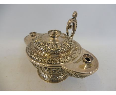 An unusual silver oil lamp, London 1903, Mappin &amp; Webb. 