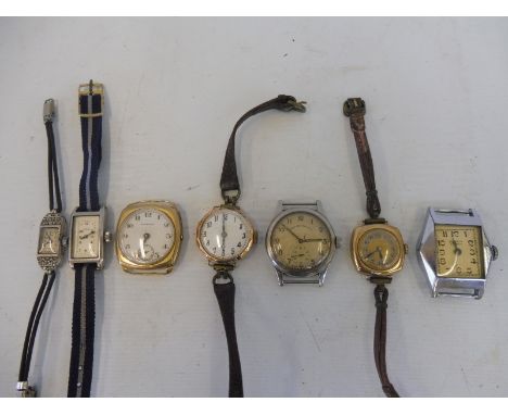 A quantity of wristwatches including one 9ct gold, also a West End Watch Co. and an Art Deco lady's cocktail wristwatch. 