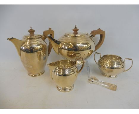 A silver four piece tea set of Art Deco design, Birmingham 1934. 