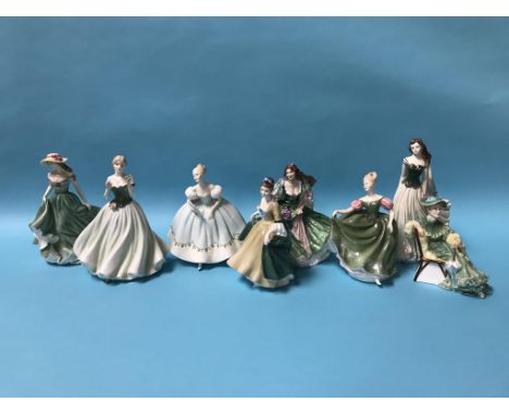 Two Royal Worcester figurines and six Royal Doulton figurines
