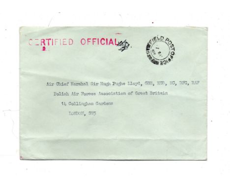  Polish Military 1945 Field Post OHMS letter to Air Chief Marshal Sir Hugh Pugh Lloyd, Polish Air Forces Association of Great