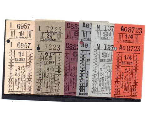  Set of  vintage Jersey Motor Transport tickets unused, 1d, 2½d, 6d, 7d, 9d, 1/4d                                  